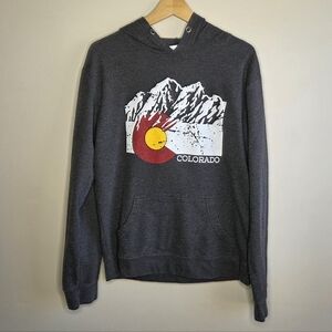 Dark Gray Colorado Mountains Hoodie Sweatshirt Size Large Casual Weekend Comfy